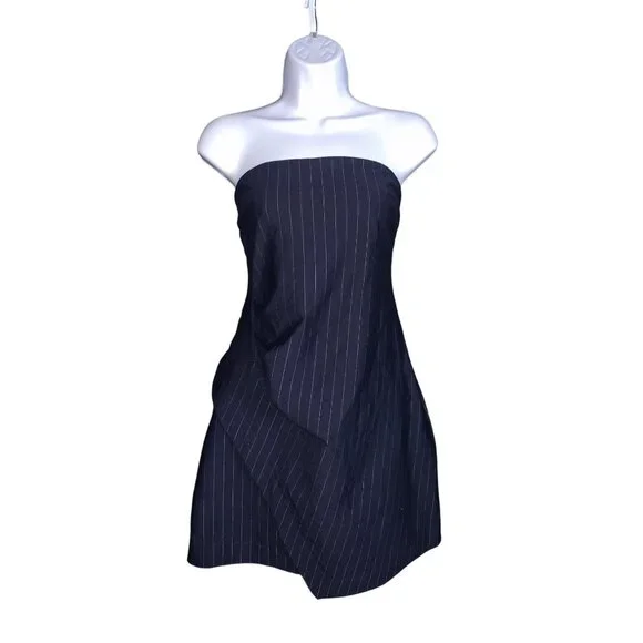 Wild Fable Junior Teens Navy Blue Strapless Pinstripe Dress Size Large - Picture 5 of 10